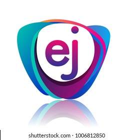 Letter EJ logo with colorful splash background, letter combination logo design for creative industry, web, business and company.