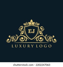 Letter EJ logo with Luxury Gold Shield. Elegance logo vector template.