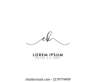 Letter EK Initial handwriting logo with signature and hand drawn style.