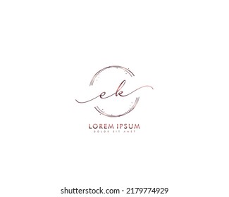 Letter EK Initial handwriting logo with signature and hand drawn style.