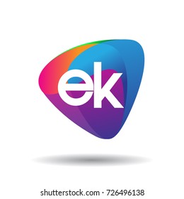 Letter EK logo with colorful splash background, letter combination logo design for creative industry, web, business and company