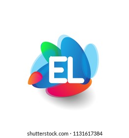 Letter EL logo with colorful splash background, letter combination logo design for creative industry, web, business and company.