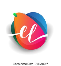 Letter EL logo with colorful splash background, letter combination logo design for creative industry, web, business and company.