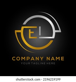 letter EL Logo Design Vector Template. Initial Gold And Silver Letter Design EL Vector Illustration With Black Background.