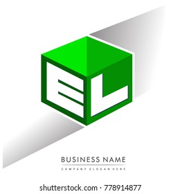 Letter EL logo in hexagon shape and green background, cube logo with letter design for company identity.
