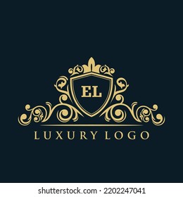Letter EL logo with Luxury Gold Shield. Elegance logo vector template.