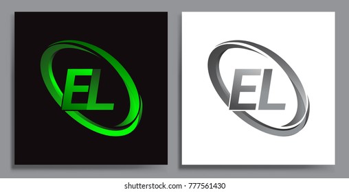 letter EL logotype design for company name colored Green swoosh and grey. vector set logo design for business and company identity.
