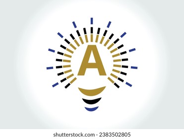 Letter A Electric Bulb Logo Design Vector Template. Light Bulb with letter Logotype Sign Symbol
