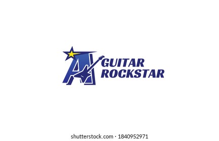 letter A electric guitar alphabet logo