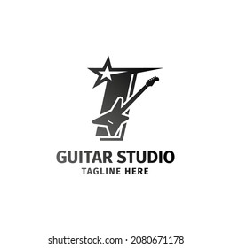 letra I guitarra eléctrica y decoración estrella elemento de diseño de logotipo vectorial