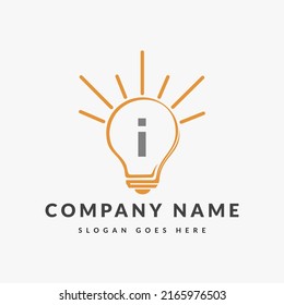 Letter I Electric Logo, Letter I With Light Bulb Vector Template. 