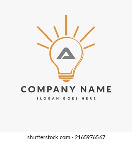 Letter A Electric Logo, Letter A With Light Bulb Vector Template. 