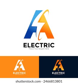 Letter A Electric Logo vector design. Suitable for initial Lightning Bolt,  corporate, technology, and poster illustration symbol