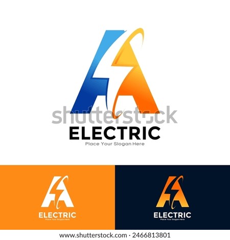 Letter A Electric Logo vector design. Suitable for initial Lightning Bolt,  corporate, technology, and poster illustration symbol