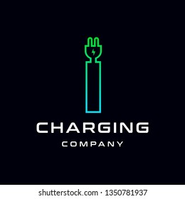 Letter i Electric Plug vector logo template. Font with green and blue gradient graphic.  Technology background. This alphabet is suitable for energy, power, cable, wire, electrical, device, connect.