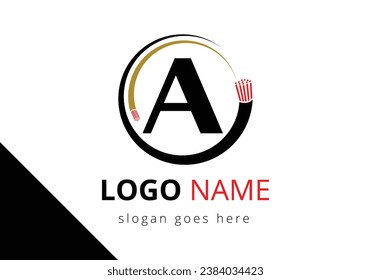 Letter A with electric wire, optical fiber cable Logo Design Vector Template.