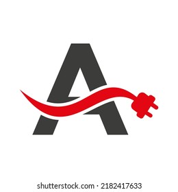 Letter A Electricity or Electrical Logo Concept with Electric Plug Vector Template