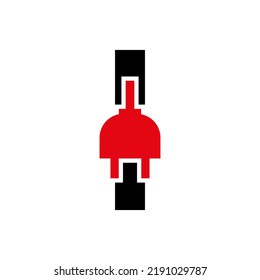Letra I Concepto de logotipo eléctrico o eléctrico con plantilla de vectores de enchufe eléctrico