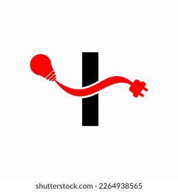 Letter I Electricity or Electrical Logo Concept with Electric Plug and Bulb Icon