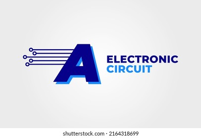letra A con decoración de circuito electrónico elemento de diseño del logotipo vectorial inicial