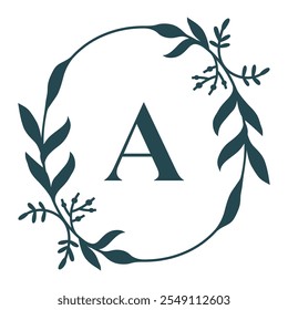 Letter A In Elegant Floral Oval Frame. Leafy Christmas Wreath. Vector  Illustration Isolated On White Background.