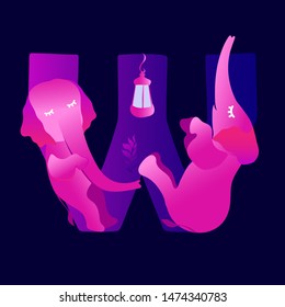 Letter elephant. A letter in the style of elephants. Fabulous font. Elephant alphabet