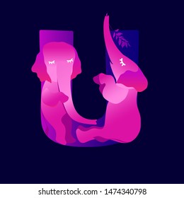 Letter elephant. A letter in the style of elephants. Fabulous font. Elephant alphabet