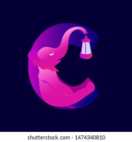 Letter elephant. A letter in the style of elephants. Fabulous font. Elephant alphabet