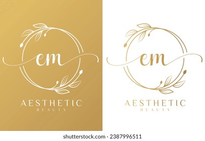 Letter EM Beauty Logo with Flourish Ornament