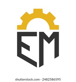 Letter EM Gear Logo Design for Service Center, Repair, Factory, Industrial, Digital and Mechanical Business