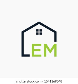 letter EM Line House Real Estate Logo. home initial E M concept. Construction logo template, Home and Real Estate icon. Housing Complex Simple Vector Logo Template. - vector