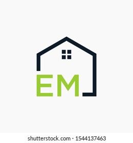 letter EM Line House Real Estate Logo. home initial E M concept. Construction logo template, Home and Real Estate icon. Housing Complex Simple Vector Logo Template. - vector