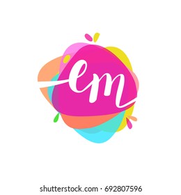 Letter EM logo with colorful splash background, letter combination logo design for creative industry, web, business and company.