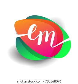 Letter EM logo with colorful splash background, letter combination logo design for creative industry, web, business and company.