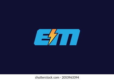 Letter EM-Logo mit Blitzbolzen-Symbol, Power Energy Logo-Design, Alphabet E und M mit Elektrobolzen