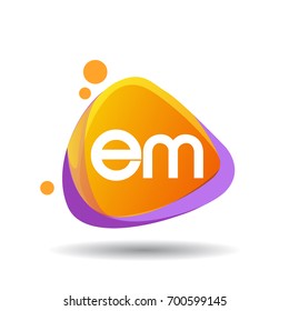 Letter EM logo in triangle splash and colorful background, letter combination logo design for creative industry, web, business and company.