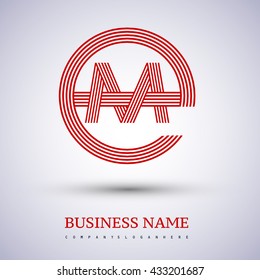 Letter EM or ME linked logo design circle E shape. Elegant red colored, symbol for your business name or company identity