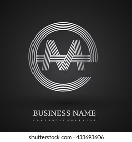 Letter EM or ME linked logo design circle E shape. Elegant silver colored, symbol for your business name or company identity.