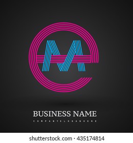Letter EM or ME linked logo design circle E shape. Elegant red and blue colored, symbol for your business name or company identity.