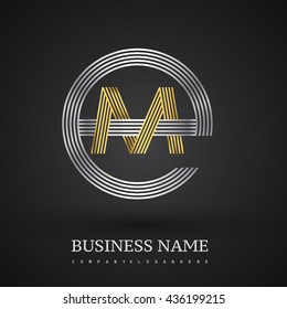 Letter EM or ME linked logo design circle E shape. Elegant silver and gold colored, symbol for your business name or company identity.