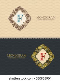 Letter emblem F template, Monogram design elements, Calligraphic graceful template, Elegant line art logo, Business sign for Royalty, Boutique, Cafe, Hotel, Heraldic, Jewelry, Wine