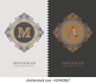 Letter emblem M A template, Monogram design elements, Calligraphic graceful template, Elegant line art logo, Business sign for Royalty, Boutique, Cafe, Hotel, Heraldic, Jewelry
