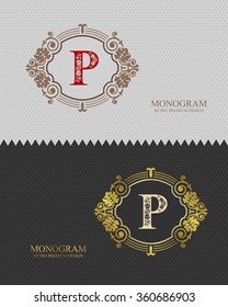 Letter emblem P template, Monogram design elements, Calligraphic graceful template, Elegant line art logo, Business sign for Royalty, Boutique, Cafe, Hotel, Heraldic, Jewelry, Wine