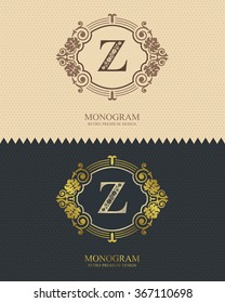 Letter emblem Z template, Monogram design elements, Calligraphic graceful template, Elegant line art logo, Business sign for Royalty, Boutique, Cafe, Hotel, Heraldic, Jewelry, Wine