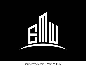 Letra EMW Plantilla de diseño del logotipo del vector de construcción del edificio. Logo de EmW de la forma de construcción