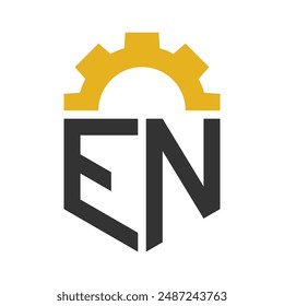 Letter EN Gear Logo Design for Service Center, Repair, Factory, Industrial, Digital and Mechanical Business