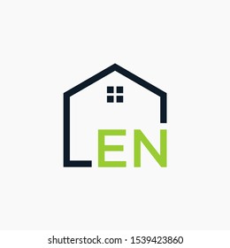 letter EN Line House Real Estate Logo. home initial E N concept. Construction logo template, Home and Real Estate icon. Housing Complex Simple Vector Logo Template. - vector