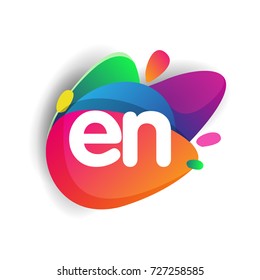 Letter EN logo with colorful splash background, letter combination logo design for creative industry, web, business and company.