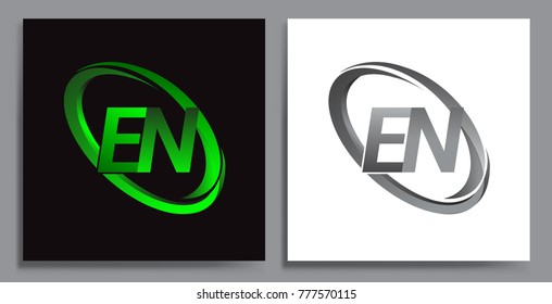 letter EN logotype design for company name colored Green swoosh and grey. vector set logo design for business and company identity.
