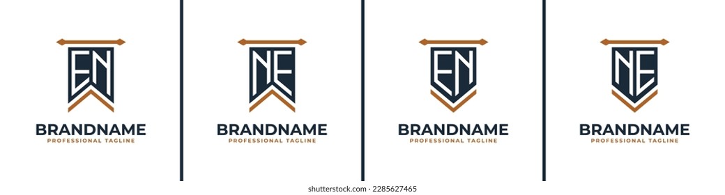 Letter EN and NE Pennant Flag Logo Set, Represent Victory. Suitable for any business with EN or NE initials.